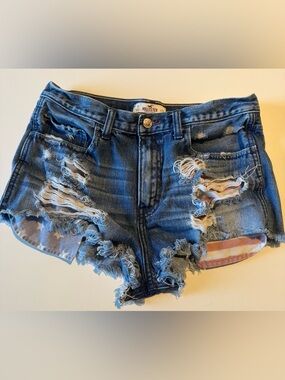 Hollister Women's Distressed Blue Denim Shorts